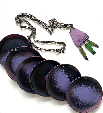 Vintage necklace in copper and enamel, design Anja Mäkinen, Finland 1970s