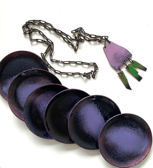 Vintage necklace in copper and enamel, design Anja Mäkinen, Finland 1970s