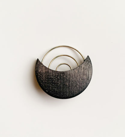 Aarikka Crescent Moon Brooch | Wooden Jewelry | Molna Vintage