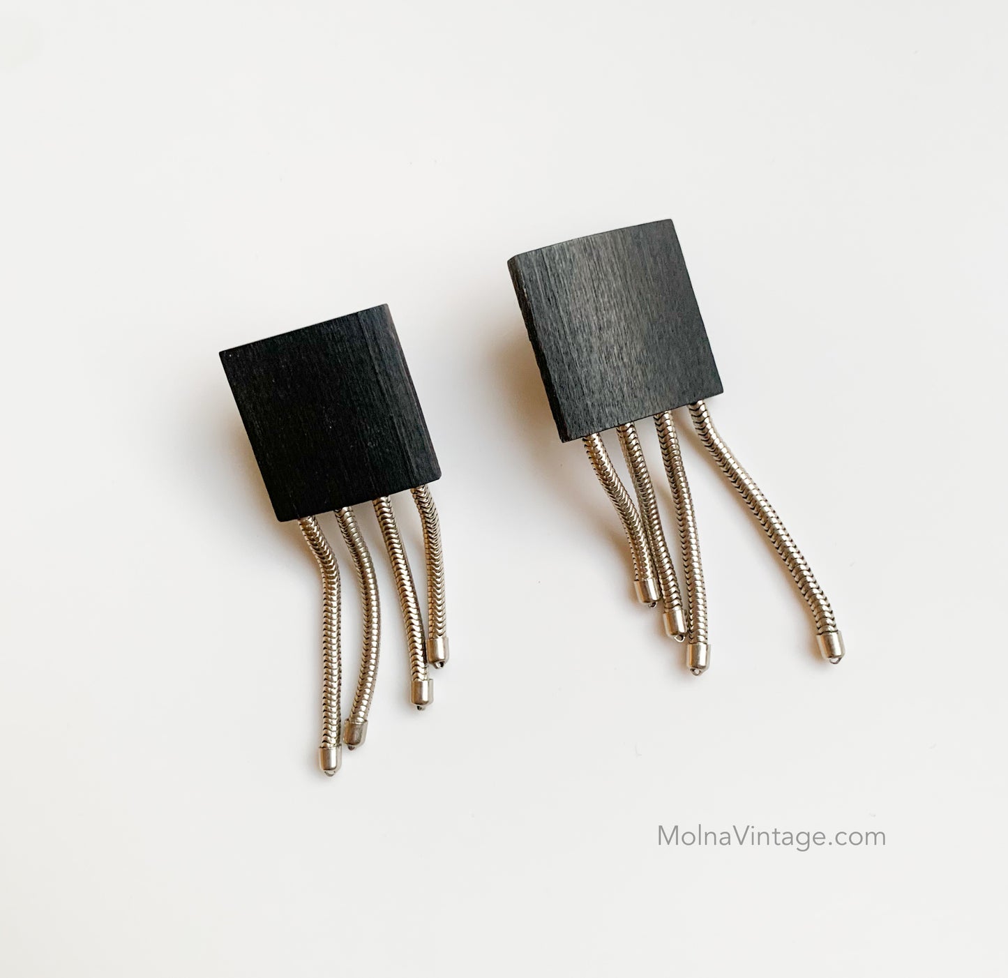 Aarikka Finland | Black Wooden Earrings Metal Tassel | Molna Vintage