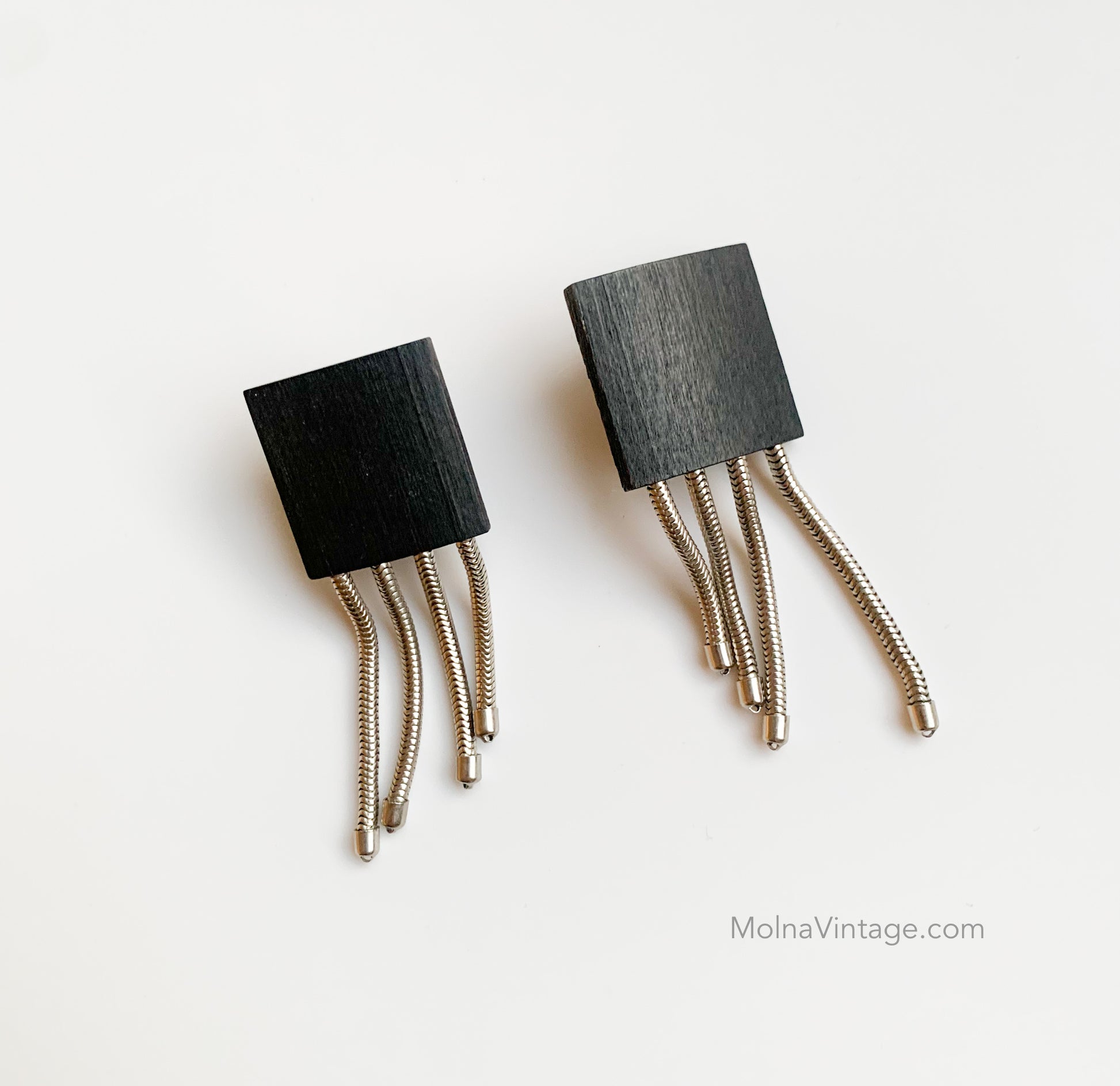 Aarikka Finland | Black Wooden Earrings Metal Tassel | Molna Vintage