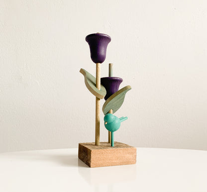 Aarikka Finland | Wooden Figurine Bird flowers | Molna Vintage