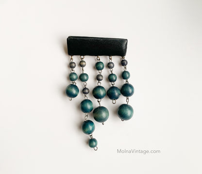 Aarikka Finland| Wooden Leather Brooch Beads Teal | Molna Vintage