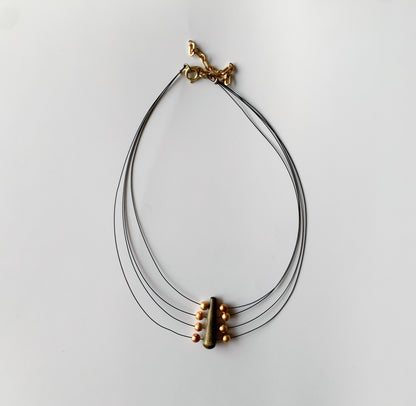 Aarikka Finland | Wooden Necklace Earthy Green Gold | Molna Vintage