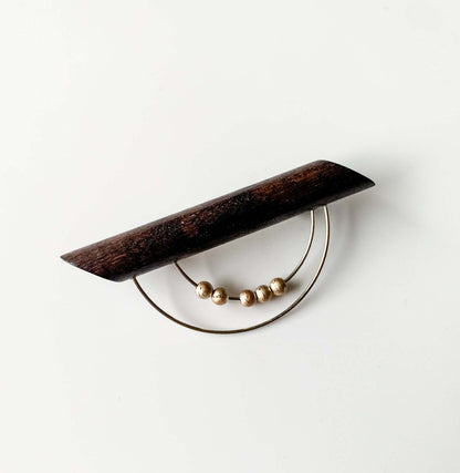 Aarikka Finland | Wooden brooch circular design gold accents | Molna Vintage