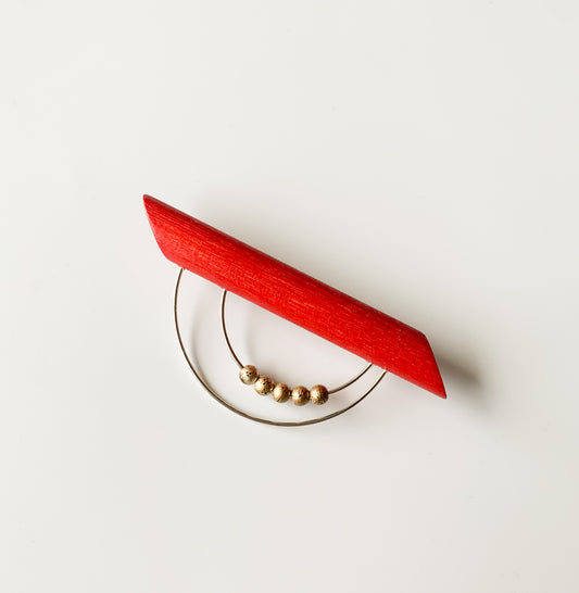 Aarikka finland | Red Wooden Brooch Arc Metal Beads | Molna Vintage