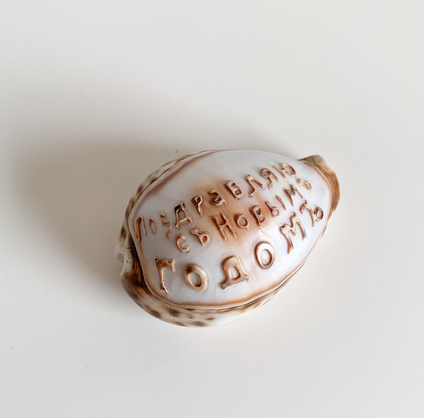 Antique Russian Happy New Year | Shell cowrie engraved | Molna Vintage