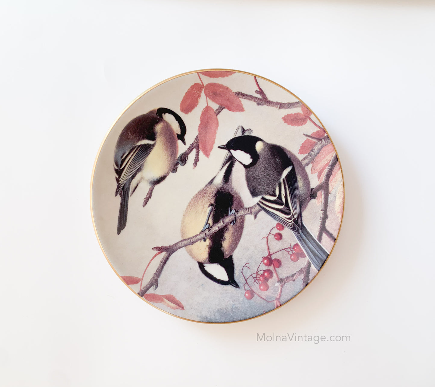 Arabia Great tits rowan tree | Porcelain plate birds | von Wright | Molna Vintage