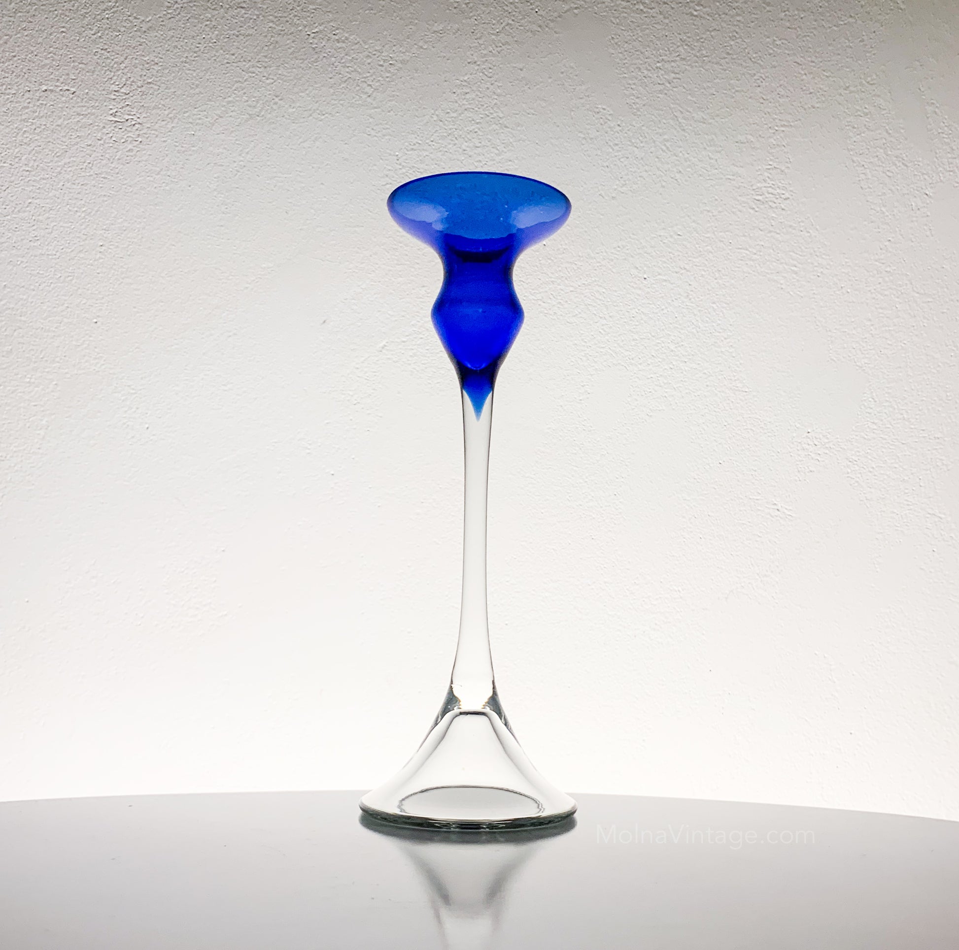 Blue Glass Candlestick | Marjut Kumela Finland | Molna Vintage