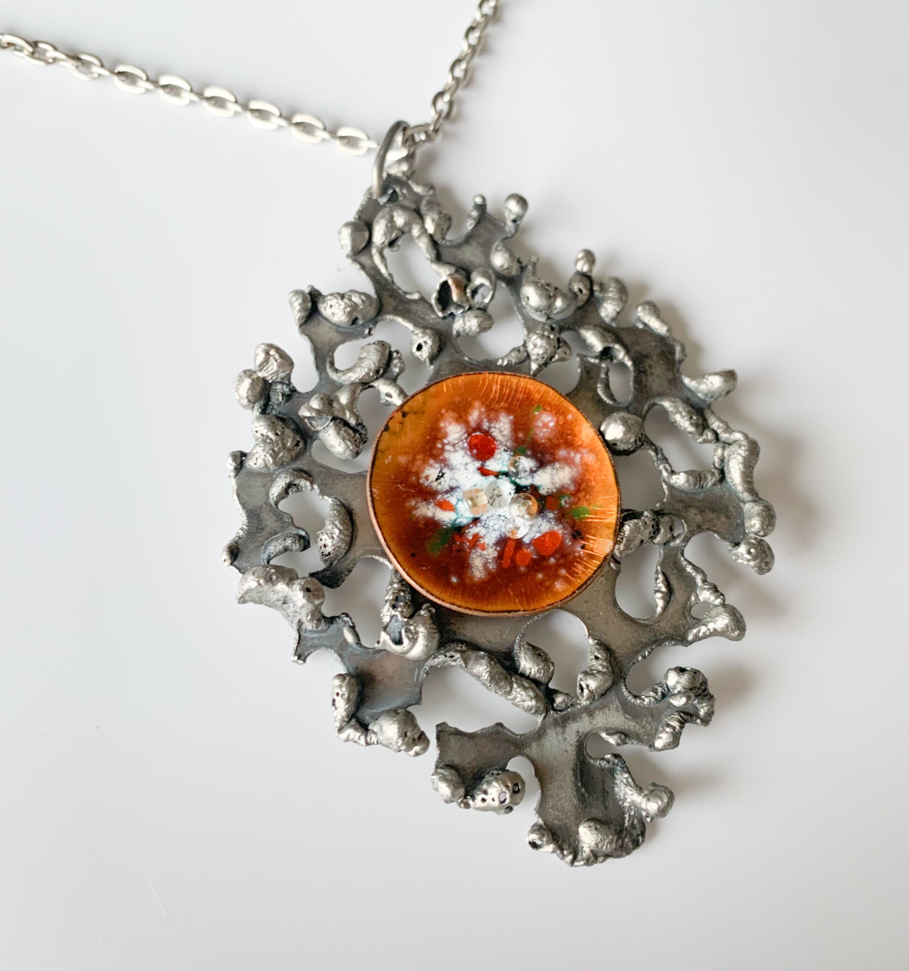 Brutalist Jewelry pendant necklace | Burning Planet | Molna Vintage