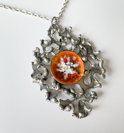 Brutalist Jewelry pendant necklace | Burning Planet | Molna Vintage