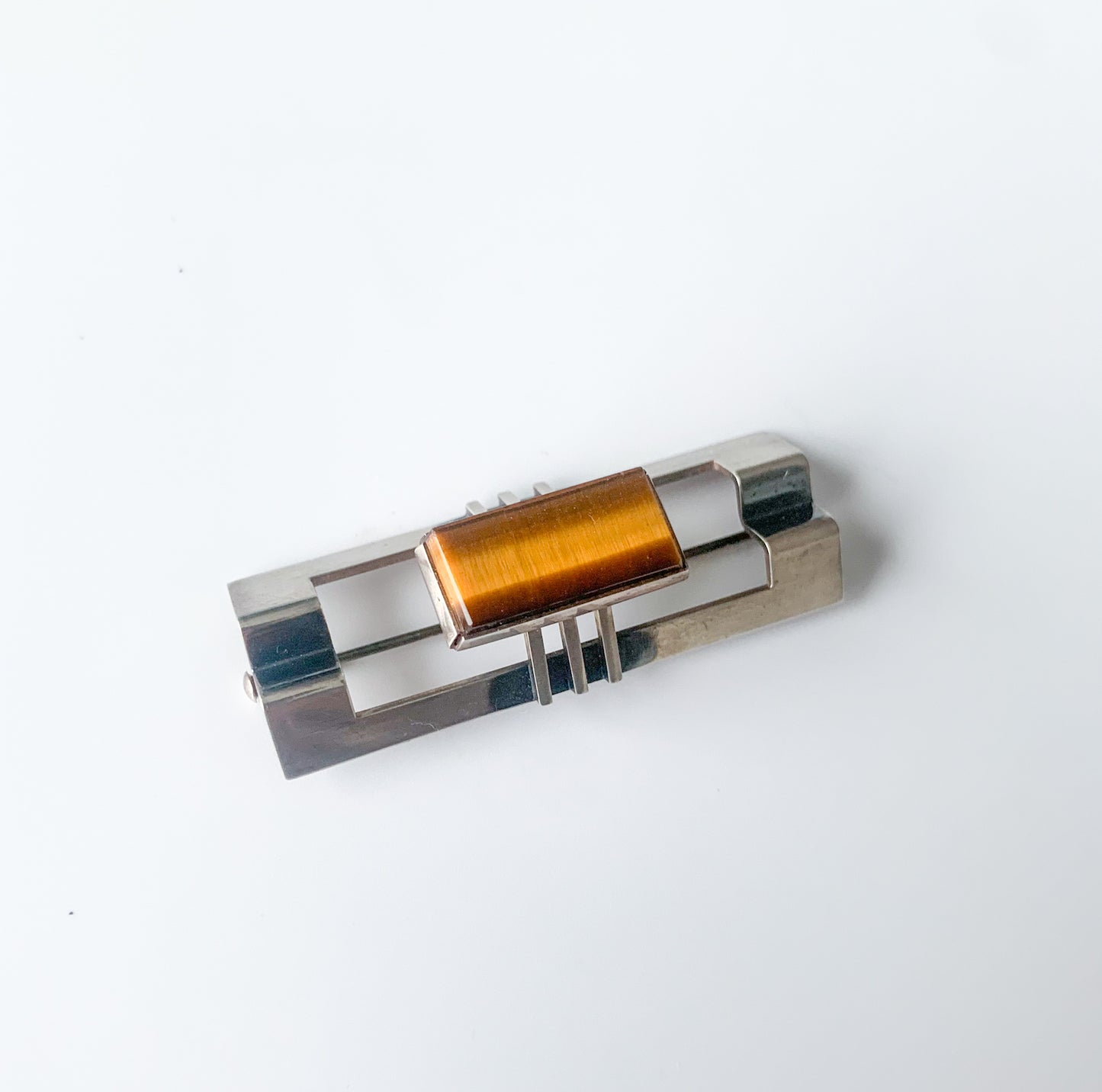 Elis Kauppi Kupittaan Kulta | Silver Modernist Brooch Tigers Eye |Molna Vintage