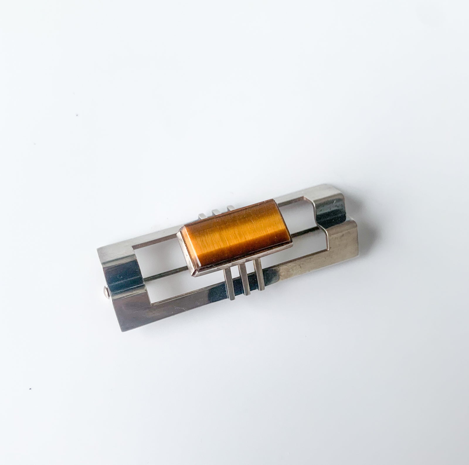 Elis Kauppi Kupittaan Kulta | Silver Modernist Brooch Tigers Eye |Molna Vintage