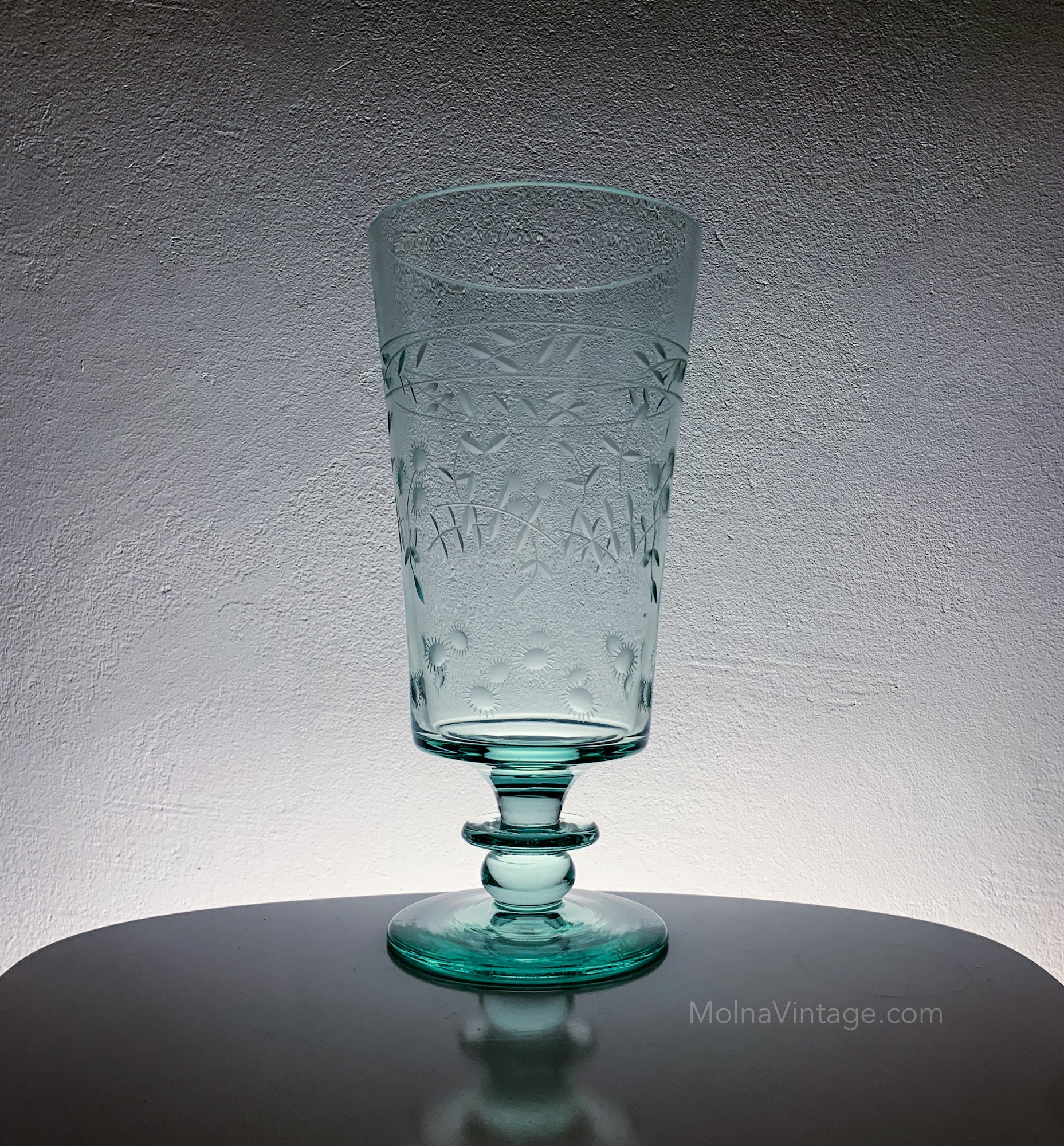 Engraved Glass Vase | Cornflower Motif | Molna Vintage