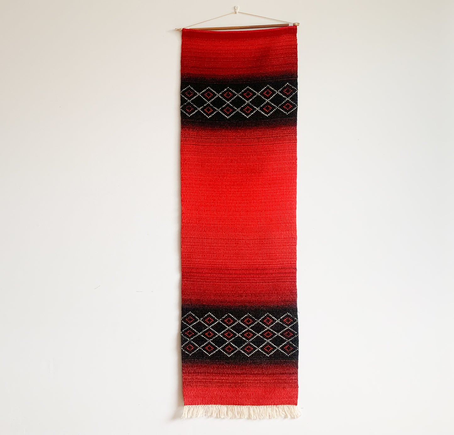 Finnish Raanu Tapestry | Red black woven textile geometric patterns | Molna Vintage