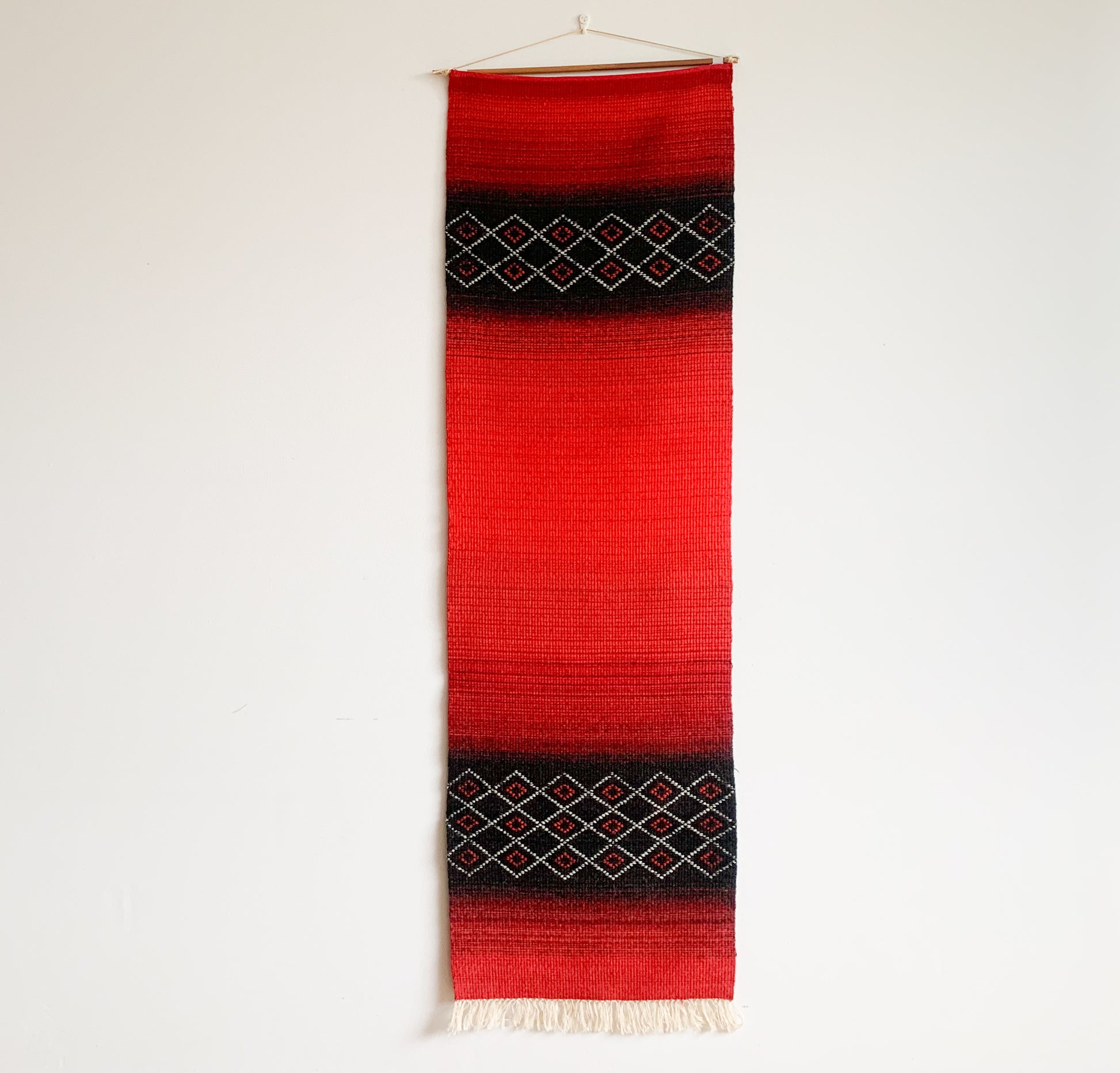 Finnish Raanu Tapestry | Red black woven textile geometric patterns | Molna Vintage