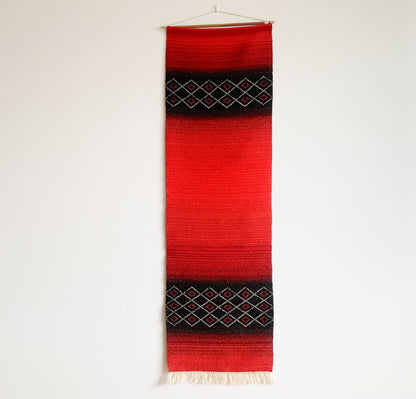 Finnish Raanu Tapestry | Red black woven textile geometric patterns | Molna Vintage