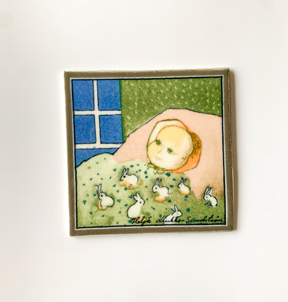 Framed artwork baby bunnies | signed Helja Liukko Sundstrom | Molna Vintage