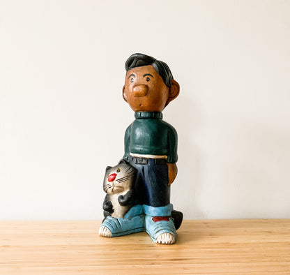Gaston Lagaffe Teak Figurine | Comic character | Molna Vintage