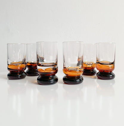 Humppila Finland | Set of six glasses with amber spirits glasses | Matti Halme | Molna Vintage