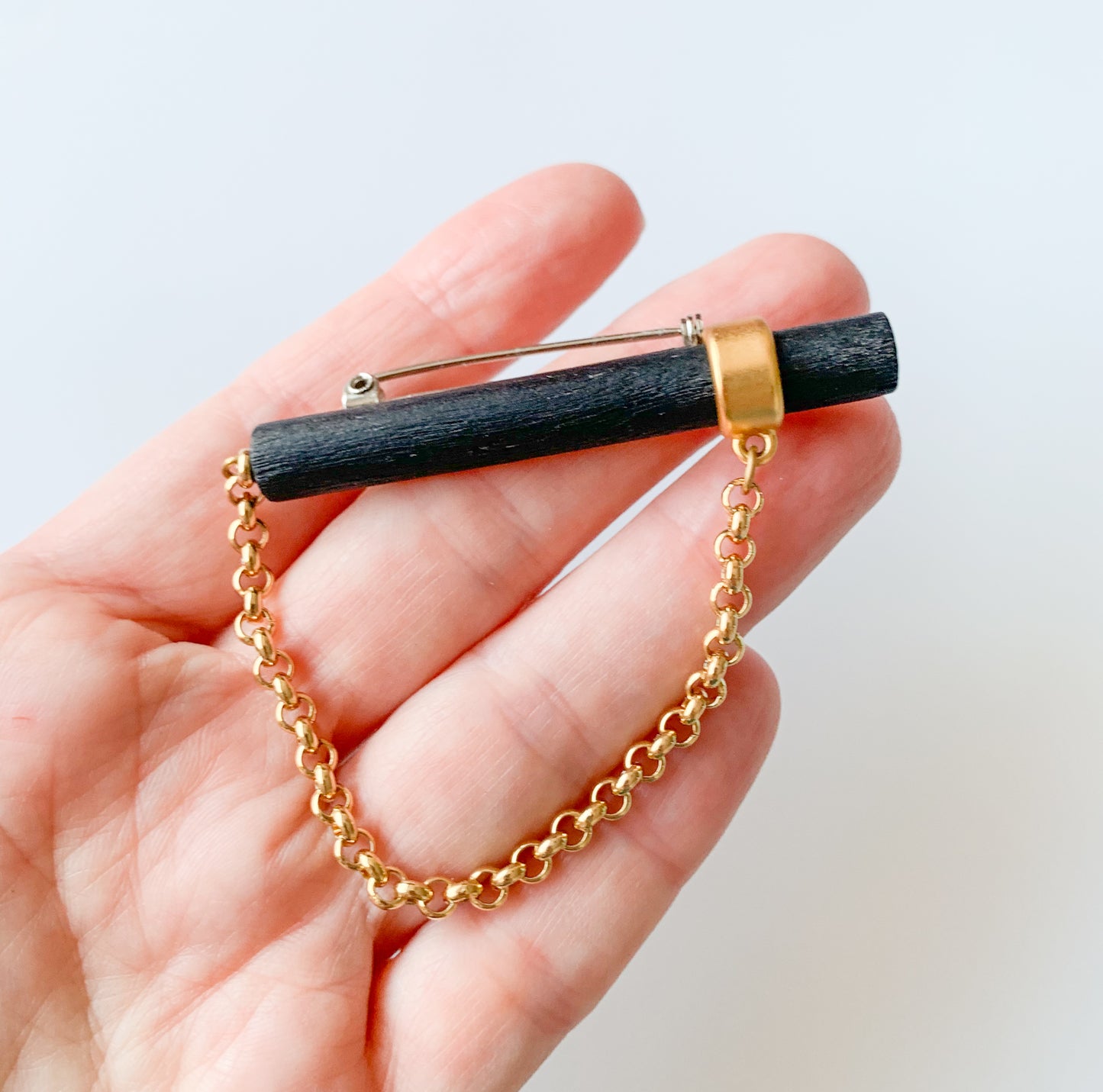 Aarikka Finland | Wooden black gold brooch