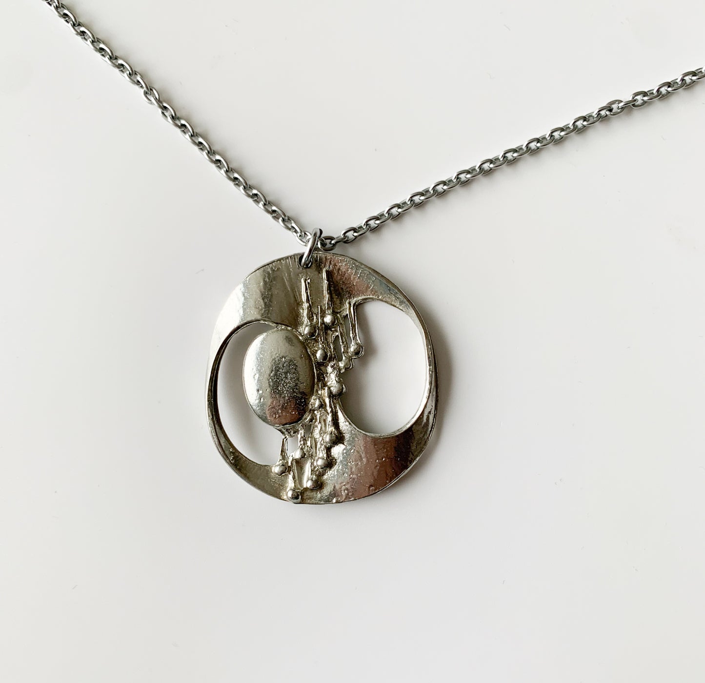 Brutalist Pendant | 1970s, silver-plated pewter