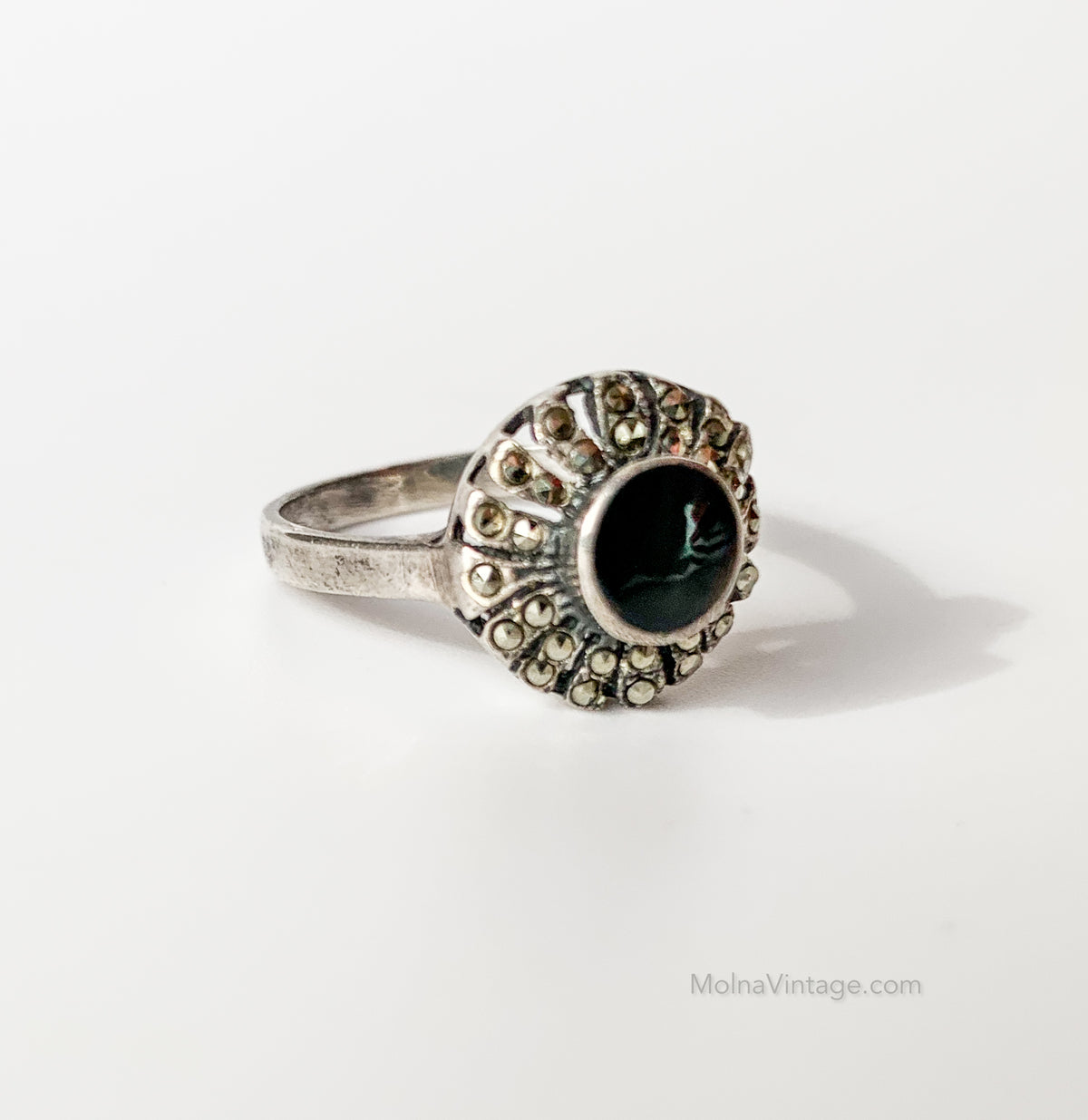 Silver ring with black onyx