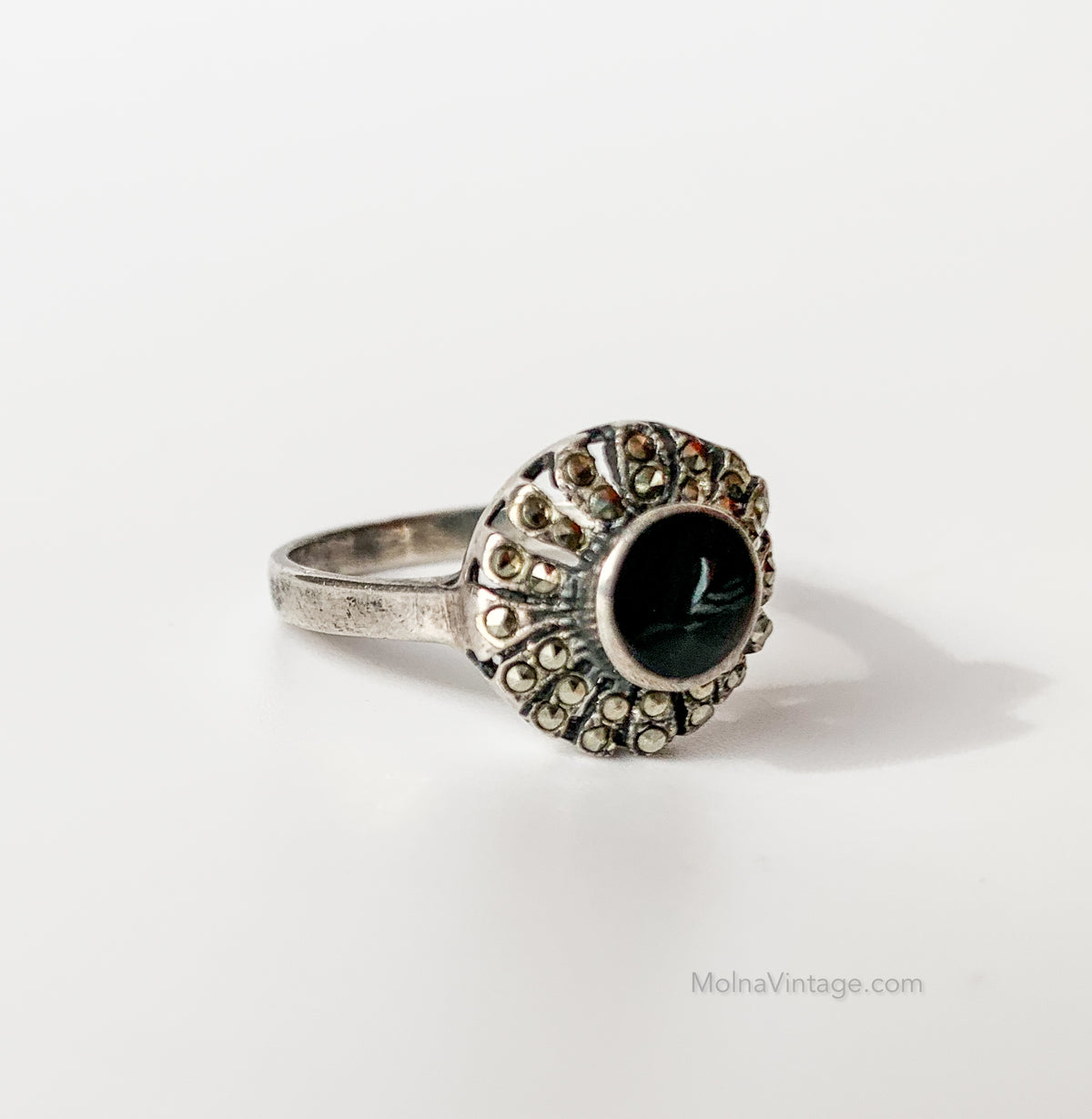 Silver ring with black onyx