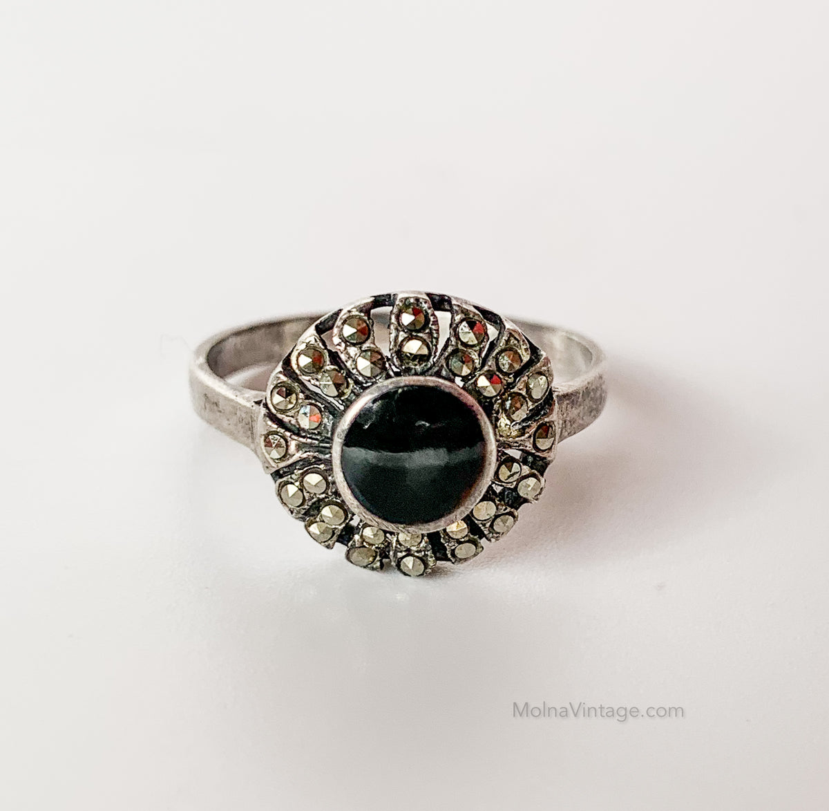 Silver ring with black onyx