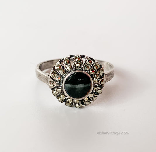 Silver ring with black onyx