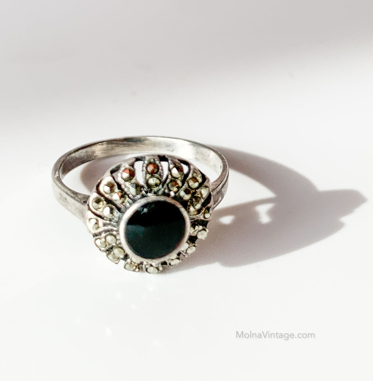 Silver ring with black onyx