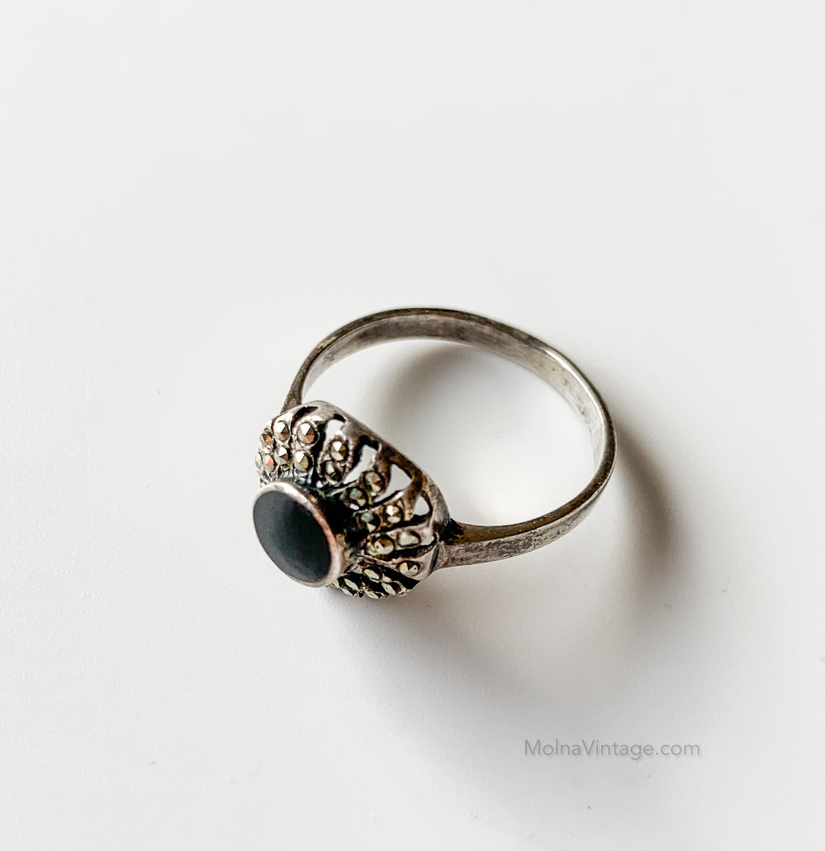 Silver ring with black onyx