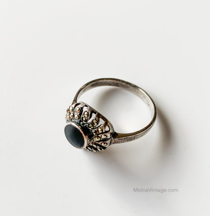 Silver ring with black onyx