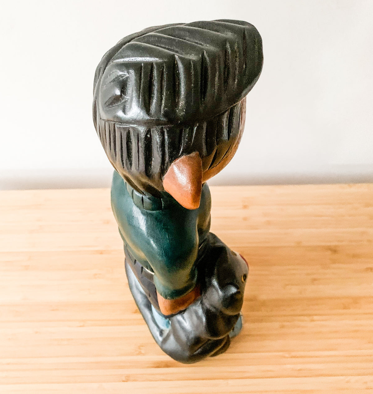 Gaston Lagaffe and Cat carved wooden sculpture
