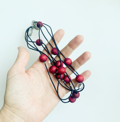 Red wooden bead necklace | Aarikka Finland