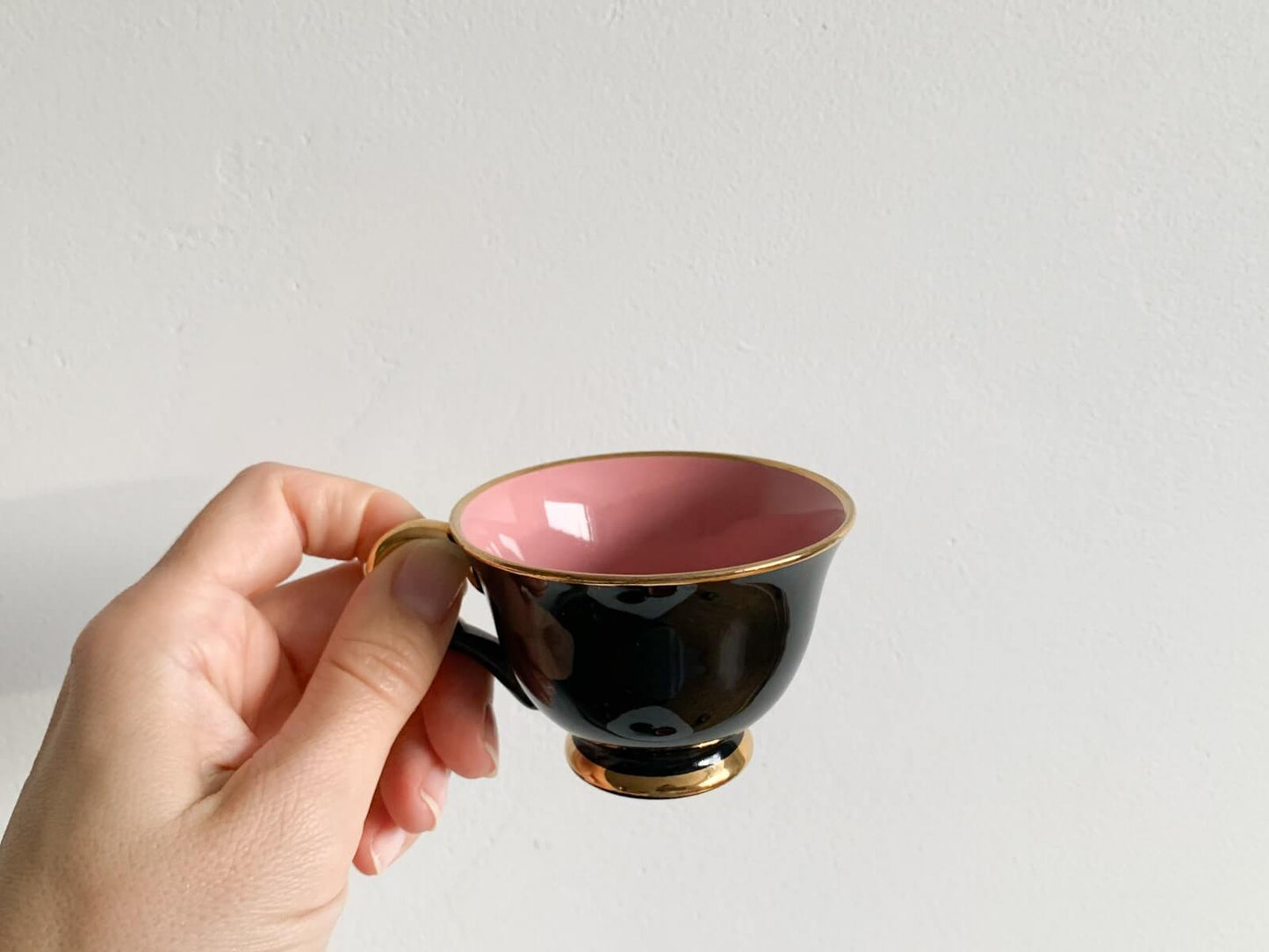 Cup and saucer Harlequin, Stavangerflint, blush pink