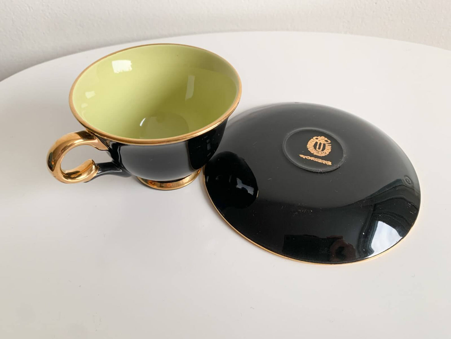 Cup and saucer Harlequin, Stavangerflint, celadon green