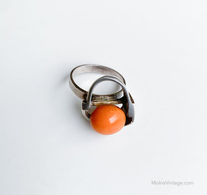 Danish Modernist silver and amber ring