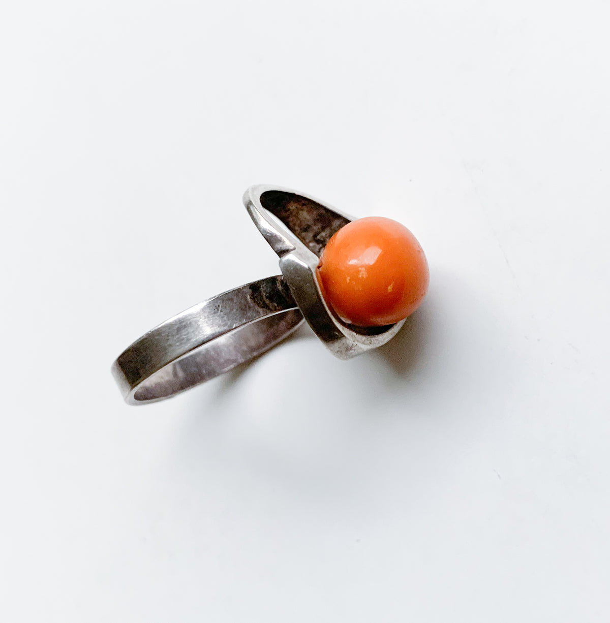 Danish Modernist silver and amber ring