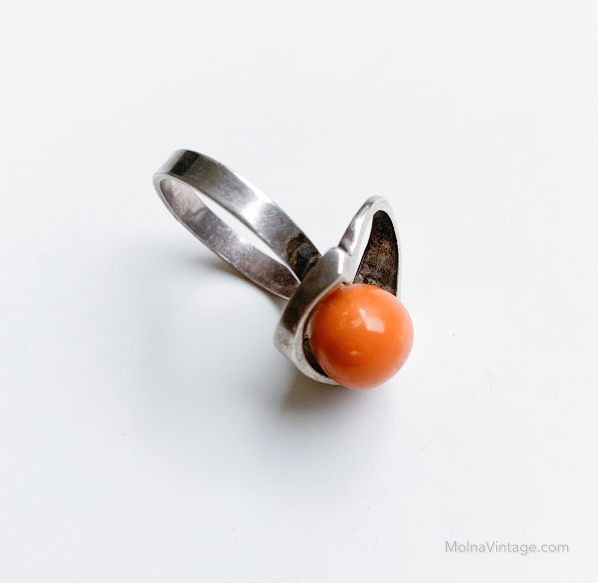 Danish Modernist silver and amber ring