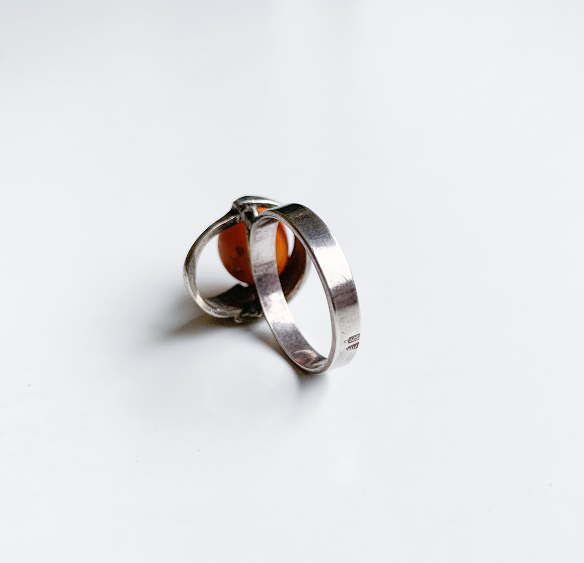 Danish Modernist silver and amber ring