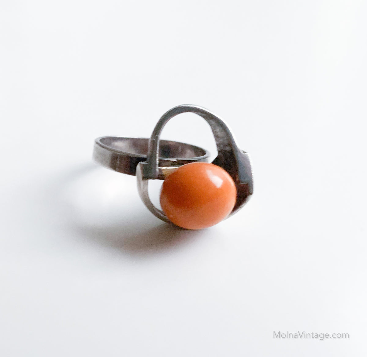Danish Modernist silver and amber ring