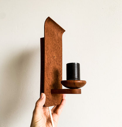Modernist wall lamp in teak & teak plywood