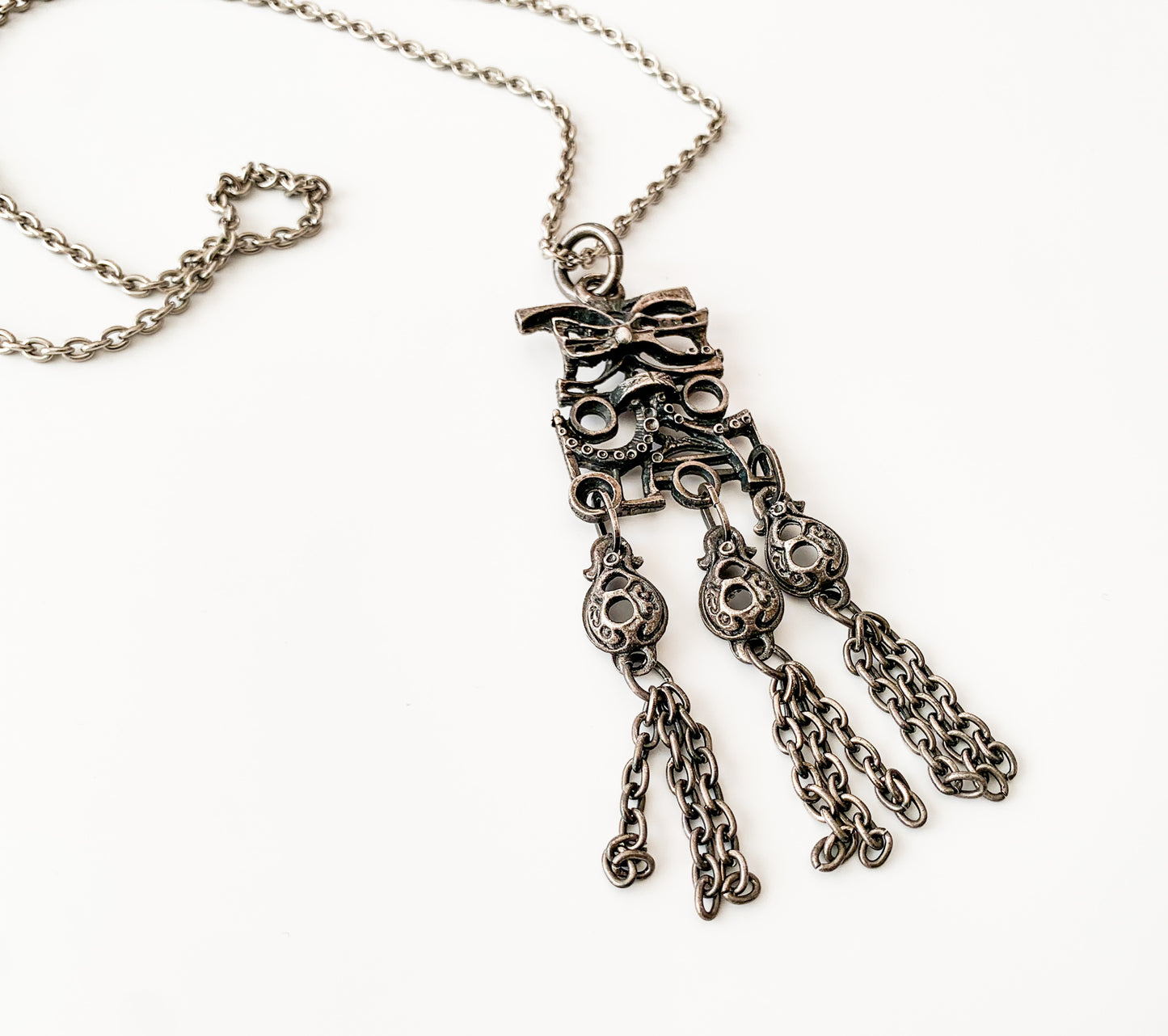 Modernist pewter pendant, hanging elements | Likely Norway