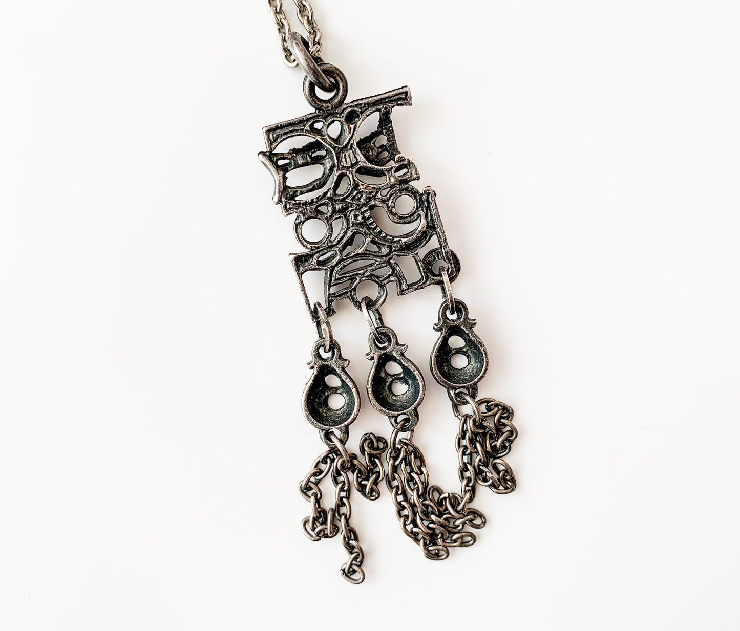 Modernist pewter pendant, hanging elements | Likely Norway