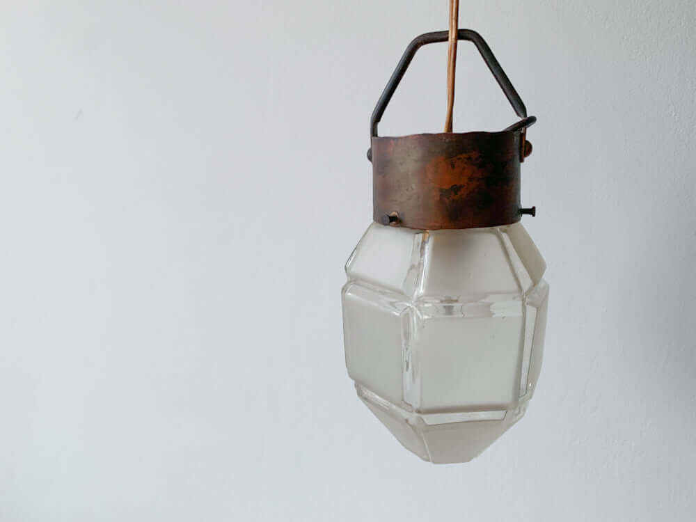 Skyscraper style hall minimalist diamond-relief lamp, frosted glass, Art Deco 1930s