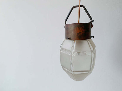Skyscraper style hall minimalist diamond-relief lamp, frosted glass, Art Deco 1930s