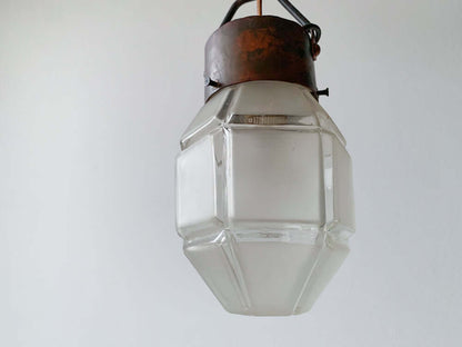 Skyscraper style hall minimalist diamond-relief lamp, frosted glass, Art Deco 1930s