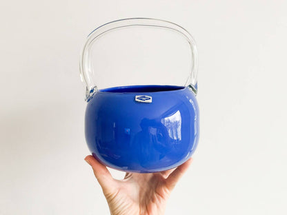 Nuutajarvi Rare Art Glass Basket, 1970s