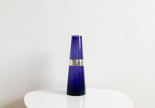 Vase SH105 by Saara Hopea, silver decor, Nuutajarvi Finland